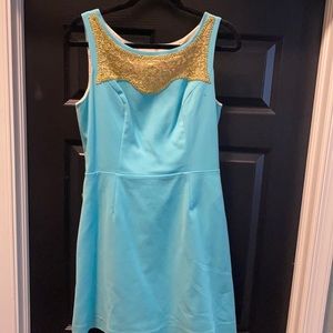 Lilly Pulitzer blue and gold fit and flare dress